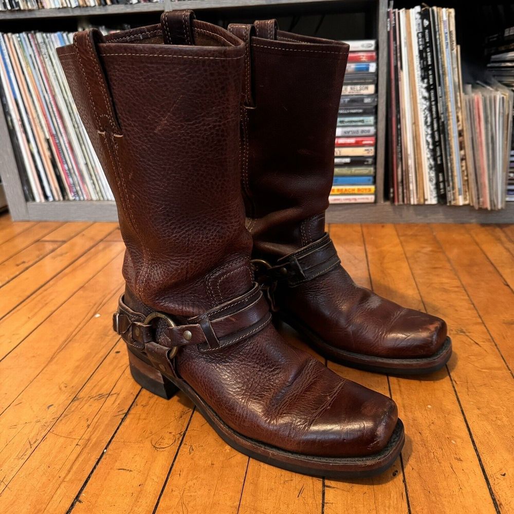 FRYE Belted Harness 77250 Boots Men's 8.5 Brown Leather Moto Biker Made in USA